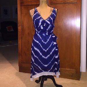 BCBG Blue & White Tie Dye Dress Silk Dress